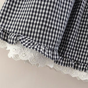 Wood Ear Stitching Lace Plaid Skirt