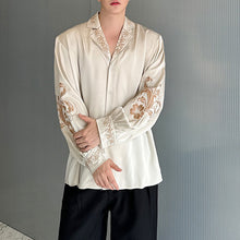 Load image into Gallery viewer, Satin Silky Embroidered Drape Long Sleeve Shirt
