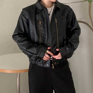 Vintage Double Zipper Lapel PU Leather Jacket