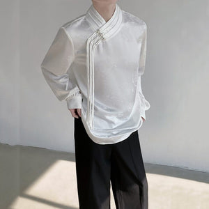 Casual Jacquard Shirt with Buckles and Ribbons