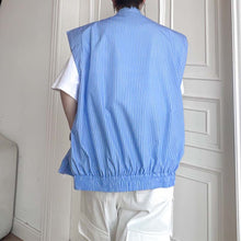 Load image into Gallery viewer, Stand Collar Drawstring Zip Striped Vest
