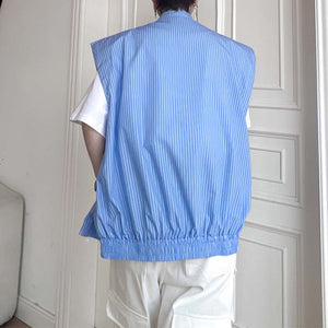 Stand Collar Drawstring Zip Striped Vest