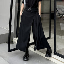 Load image into Gallery viewer, Irregular Pleated Ribbon Stitching Fake Two-piece Wide-leg Pants
