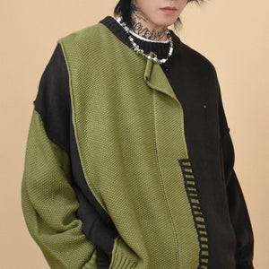 Irregular Stitching Contrast Patchwork Pullover Sweater