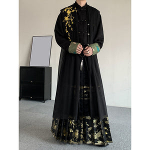 Ethnic Long-sleeved Shirt Flocked Vest Gold-woven Horse-faced Skirt Three-piece Suit