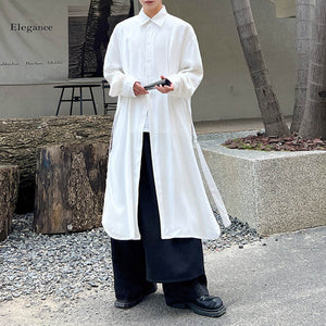 Mid-length Casual Long-sleeve Slit Shirt