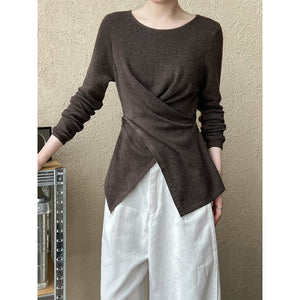 Irregular Hem Cross Waist Bottoming Sweater