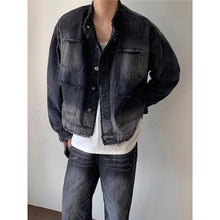 Load image into Gallery viewer, Raw Edge Ombre Shoulder Pads Cropped Denim Jacket
