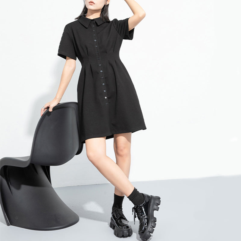 Polo Neck Pleated Casual Dress