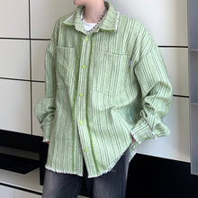 Load image into Gallery viewer, Fringe Frayed Striped Long-sleeve Shirt Jacket
