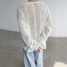 Load image into Gallery viewer, White Hollow V-neck Long Sleeves Knitted T-shirt
