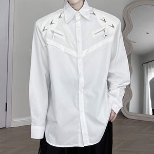 Dark Metal Button Shoulder-padded Long-sleeved Shirt