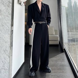 Shoulder Pad Short Jacket Wide Leg Pants Two Pieces Suit