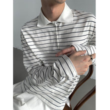 Load image into Gallery viewer, Striped Lapel Polo Loose Long Sleeve Shirt
