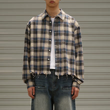 Load image into Gallery viewer, Raw Edge Cropped Loose Check Shirt
