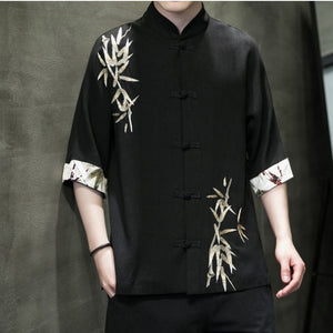 Embroidered Loose-fitting Short-sleeve Shirt