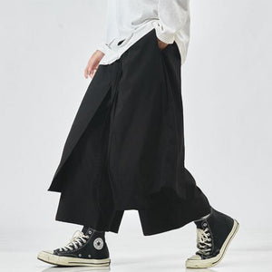 Japanese Style Flowing Straps Fake Two-piece Loose Casual Pants