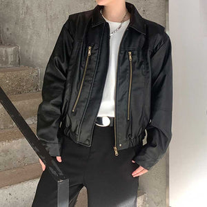 Vintage Double Zipper Lapel PU Leather Jacket