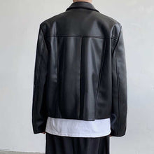 Load image into Gallery viewer, PU Leather Asymmetric Lapel Cropped Jacket
