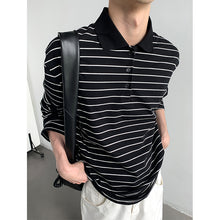 Load image into Gallery viewer, Striped Lapel Polo Loose Long Sleeve Shirt
