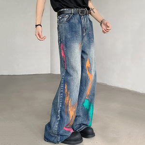 Painted Straight Denim Casual Pants