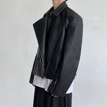 Load image into Gallery viewer, PU Leather Asymmetric Lapel Cropped Jacket
