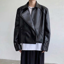 Load image into Gallery viewer, PU Leather Asymmetric Lapel Cropped Jacket
