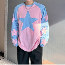 Load image into Gallery viewer, Contrast Color Round Neck Drop Sleeve Star Shirt
