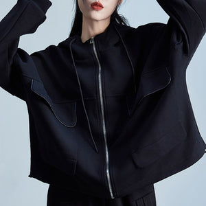 Batwing Sleeve Hooded Zip-Up Jacket