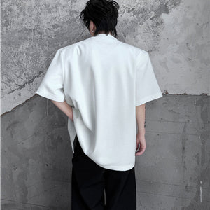 Button Pleated Irregular Shoulder Pad T-shirt