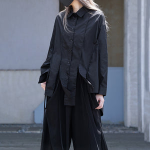 Black Fringed Irregular Shirt