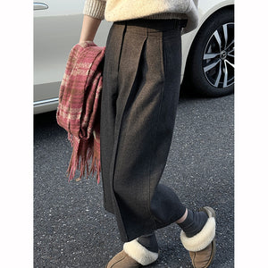 Solid Wool-blend Wide-leg Pants