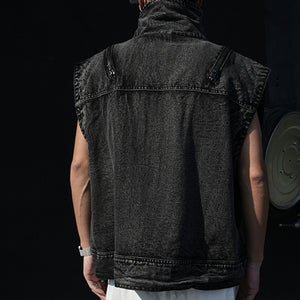 Irregular Diagonal Zipper Denim Vest