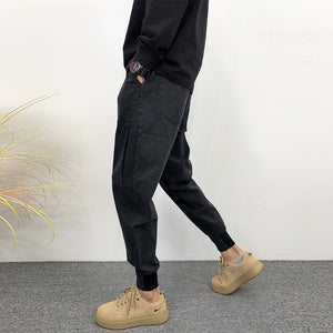 Plush Casual Black Cuffed Harem Loose Pants