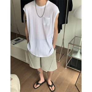 Pleated Texture Casual Crew Neck Tank Top