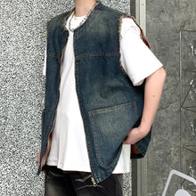 Load image into Gallery viewer, Vintage Wash Frayed Reversible Denim Vest
