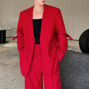 Retro Detachable Tie Sleeves Suit Wide-leg Trousers Two-piece Suit