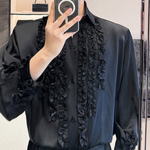 Load image into Gallery viewer, French Loose Lapel Satin Lace Casual Long-sleeved Shirt
