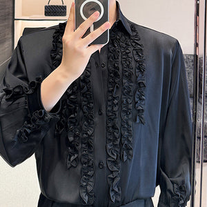 French Loose Lapel Satin Lace Casual Long-sleeved Shirt