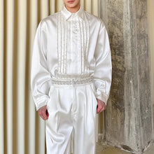 Load image into Gallery viewer, Lapel Hand-beaded Satin Shirt
