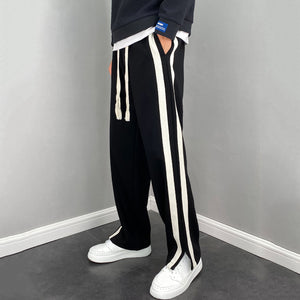 Thickened Striped Slit Wide-leg Straight Pants