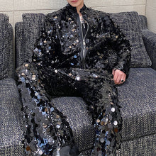 Load image into Gallery viewer, Sequined Stand Collar Jacket Wide-leg Pants Two-piece Set
