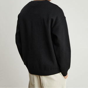 Line Embroidered Crew Neck Sweater