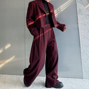 Short Suit Jacket Retro Wide-leg Trousers Thickened Two-piece Suit