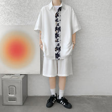 Load image into Gallery viewer, Summer Ice Silk Lapel Shirt Shorts Two-piece Suit
