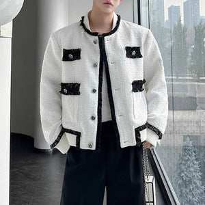 Round Neck Patchwork Raw Edge Suit Jacket