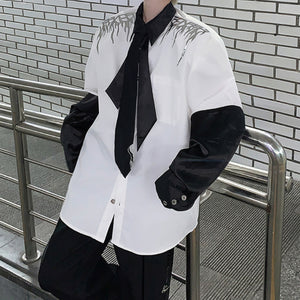 Metallic Panel Contrast Shoulder Pad Shirt