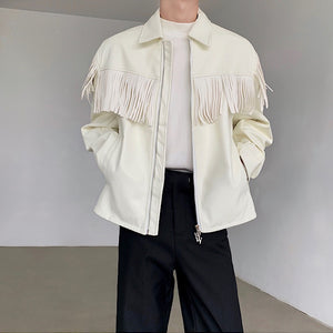 Fringed PU Leather Shoulder Pad Jacket