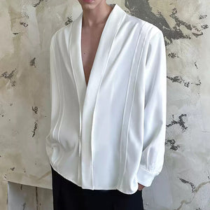 V-neck Padded Shoulder Long-sleeved Shirt