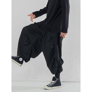 Drawstring Wrinkles Cropped Trousers